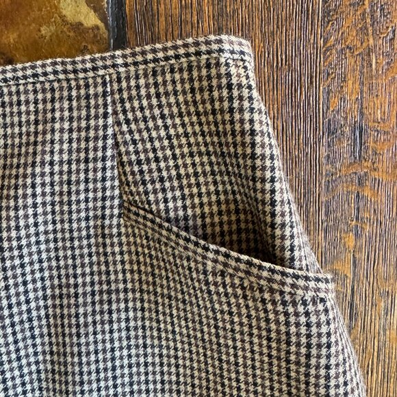 Vintage Cristian Tripani Black / Brown / Tan Houndstooth A-Line Skirt, Size 12 - Picture 3 of 6